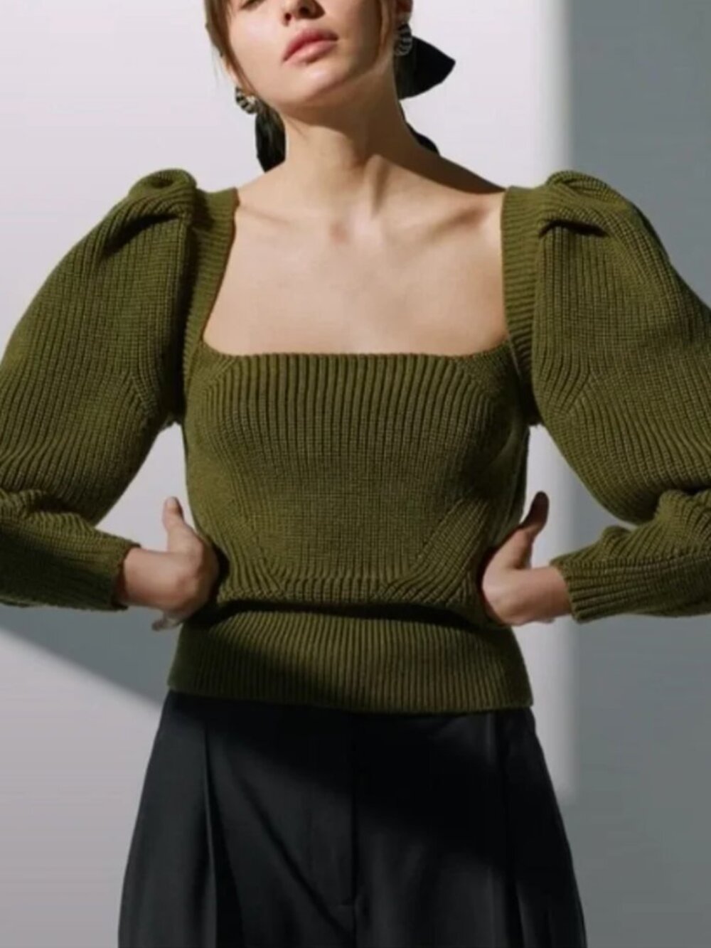 Anna October Rachel Sweater – Grey – Puffed Sleeve – Wool Blend – Size M